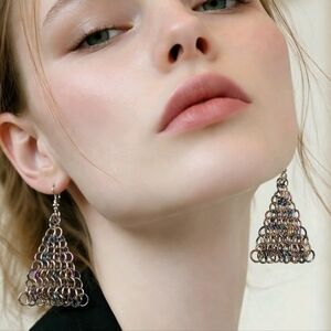 Triangle Chainmail Sterling Silver Earrings